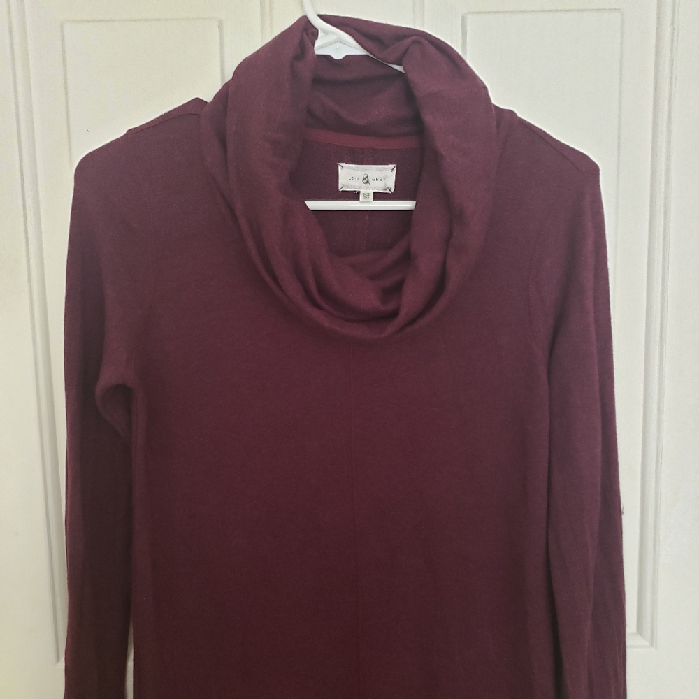 Lou & Grey Cowl Neck Sweater‎ Mini Dress Maroon Burgundy Size Extra Small - Picture 4 of 9